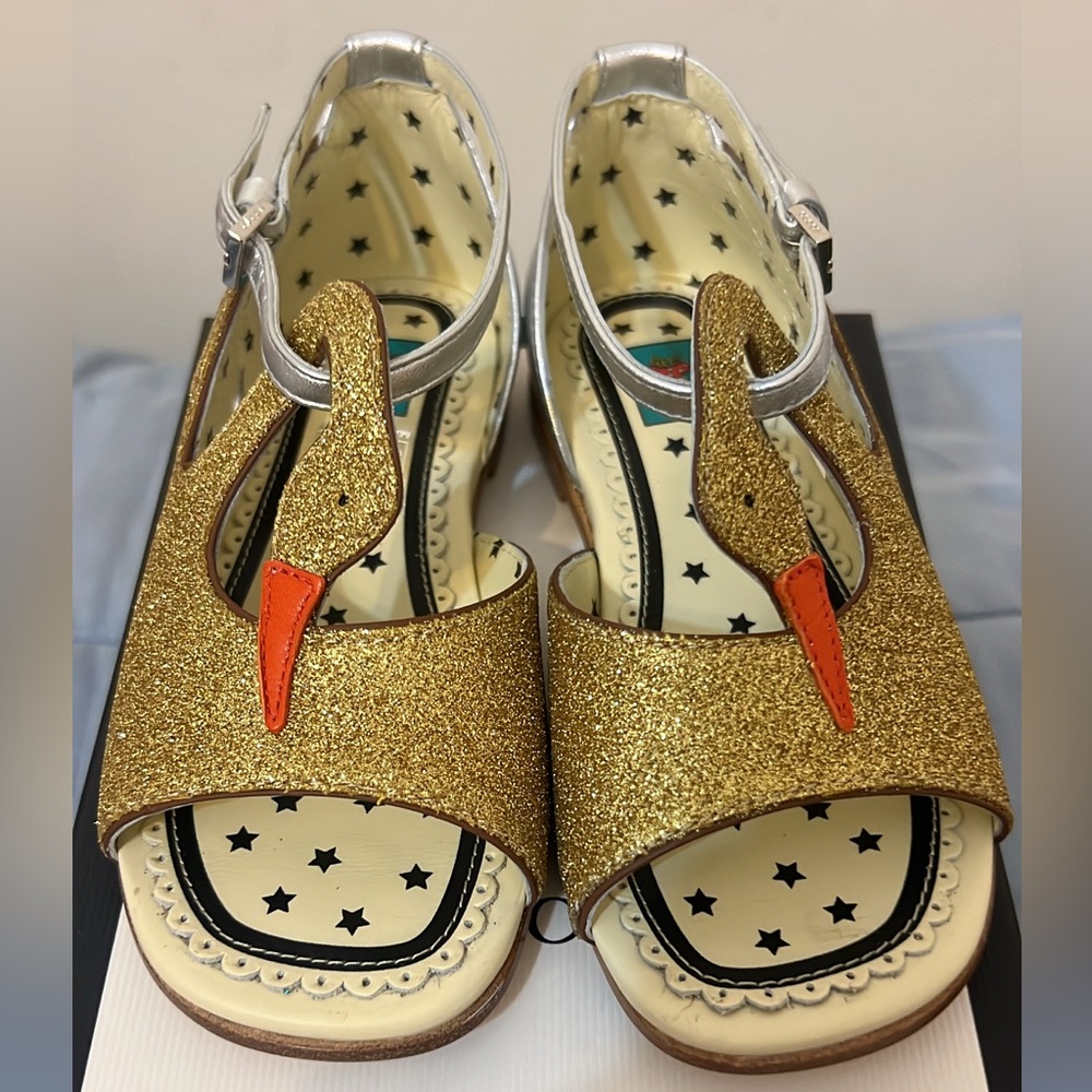 Gucci Gold Sandals with Beige Soles